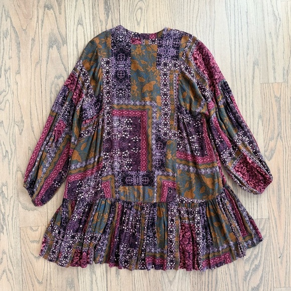 Common Collection Patchwork Bohemian Long Sleeve Dress in Multicolor Size Small - Picture 8 of 11